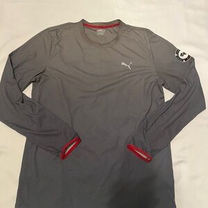 Puma Men's Long Sleeve Shirt in Gray with Red Accents